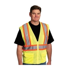 Protective Industrial Products 302-MVZPLY-S Class 2 Mesh Vest 6 Pockets Zipper Closure Two Tone Tape Yellow Small