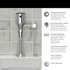AMERICAN STANDARD American Standard 6245101.002 Ultima® Selectronic® Exposed Urinal Flush Valve, Diaphragm Type, Battery, 1.0 gpf/3.8 Lpf
