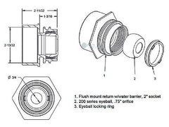 AQUASTAR POOL PRODUCTS AquaStar 3501 Flush-Mount Return Fitting with Water Stop Eyeball and Nut Fits Over 2 Pipe