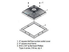 AQUASTAR POOL PRODUCTS AquaStar 9MF102 Square MoFlow Suction Outlet Cover and Mud Frame