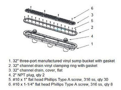 AquaStar 32CDFLV103 AquaStar 32 Channel Drain with Flat Grate Suction Outlet Cover and 3 Port Sump for Vinyl and Fiberglass | Light Gray