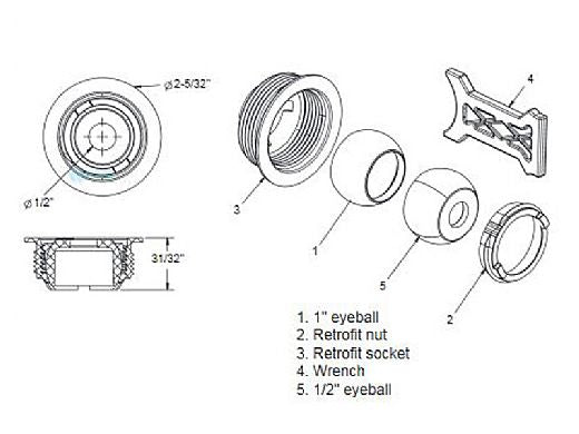 AQUASTAR POOL PRODUCTS AquaStar JO103 Flush Retrofit Eyeball Gray | JO103
