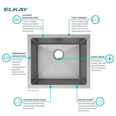 ELKAY Elkay EFRU191610T Crosstown 21-1/2 x 18-1/2 in. Single Bowl Undermount Kitchen Sink