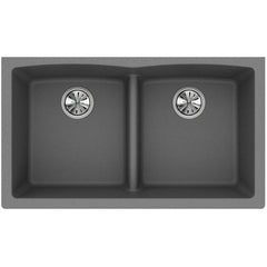 ELKAY Elkay ELGDULB3322GS0 Quartz Classic 33 x 19 in No Hole Composite Double Bowl Undermount Kitchen Sink Gray Tones