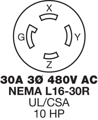 Hubbell Wiring Device-Kellems HBL29W76 HWD 30 Amp 480 Volt 3-Pole 4-Wire NEMA L16-30R Yellow Locking Connector