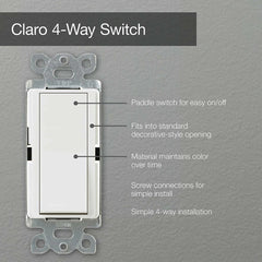 LUTRON Lutron CA-4PS-WH Lutron Claro 15 Amp On/Off, 4-Way On/Off Rocker Switch, White