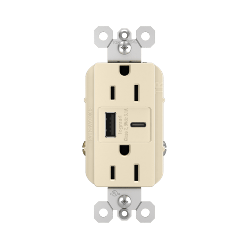 LEGRAND Legrand-Pass & Seymour R26USBACLA 15A Radiant Tamper-Resistant USB Type A/C Outlet, Light Almond