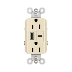 LEGRAND Legrand-Pass & Seymour R26USBACLA 15A Radiant Tamper-Resistant USB Type A/C Outlet, Light Almond