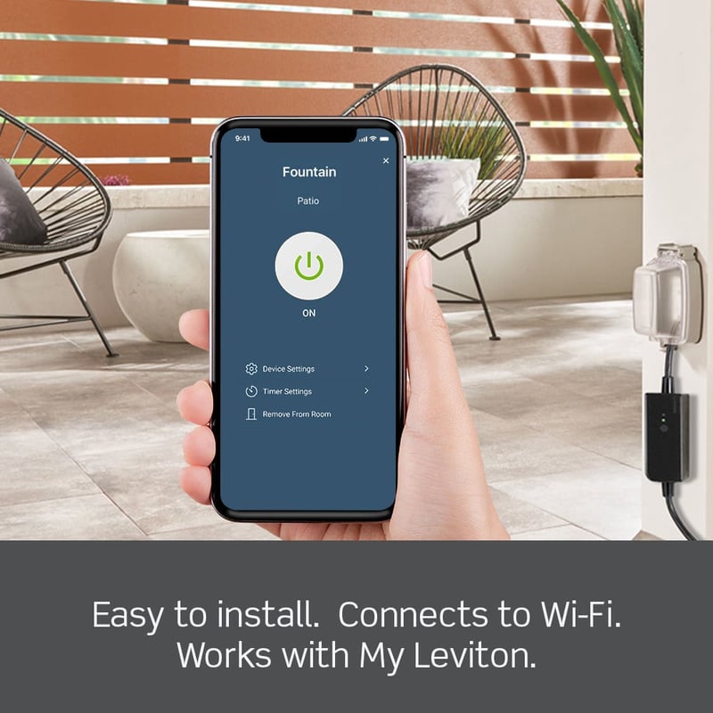 LEVITON Leviton D215O-1RE 3 Way, Wi-Fi Outdoor Plug-In Switch, 120 Volt, Black
