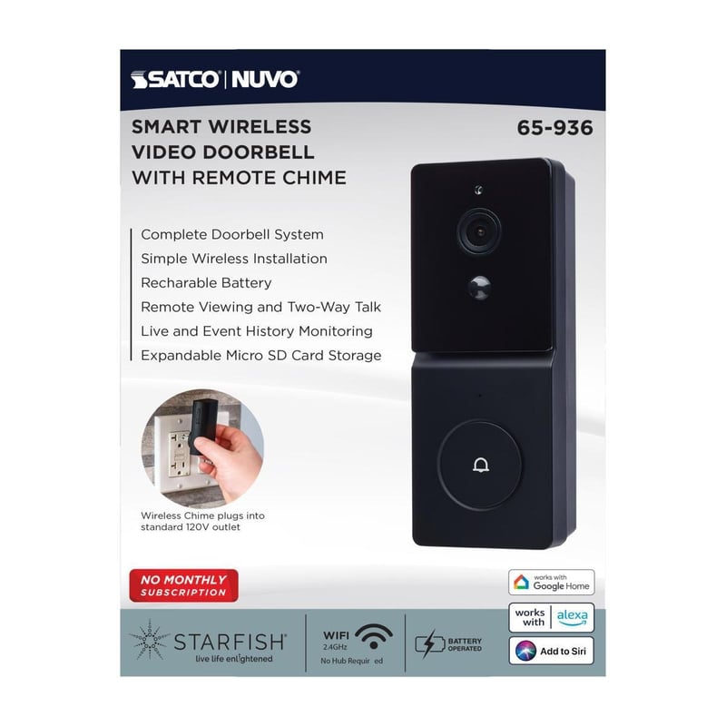 SATCO-NUVO Satco 65-936 Wireless Doorbell Security Camera, Starfish/Smart, Black