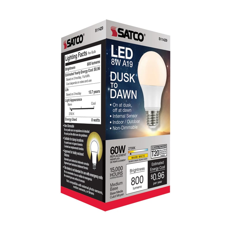 SATCO-NUVO Satco S11429 8.5 Watt Dusk To Dawn LED Lamp A19 2700K Medium Base