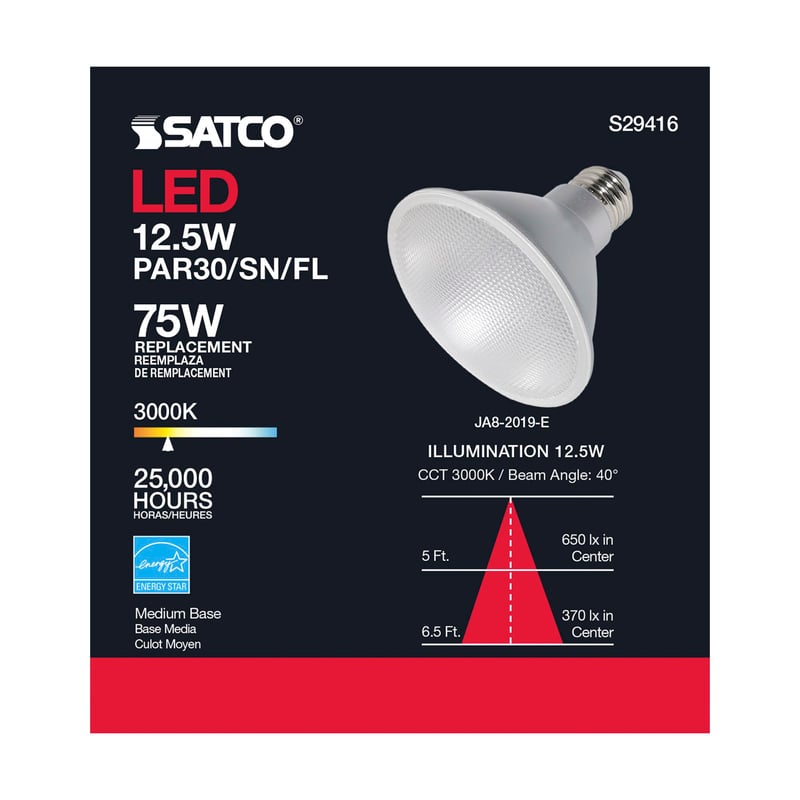 SATCO-NUVO Satco S29416 12.5 Watt LED Lamp PAR30LN Medium Base 3000K 120 Volt
