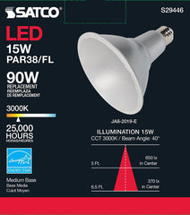 SATCO-NUVO Satco S29446 15 Watt LED Lamp PAR38 Medium Base 3000K 120 Volt