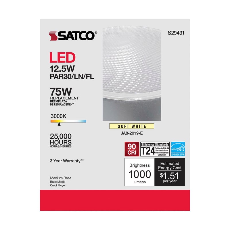SATCO-NUVO Satco S29431 12.5 Watt LED Lamp PAR30LN Medium Base 3000K 120 Volt