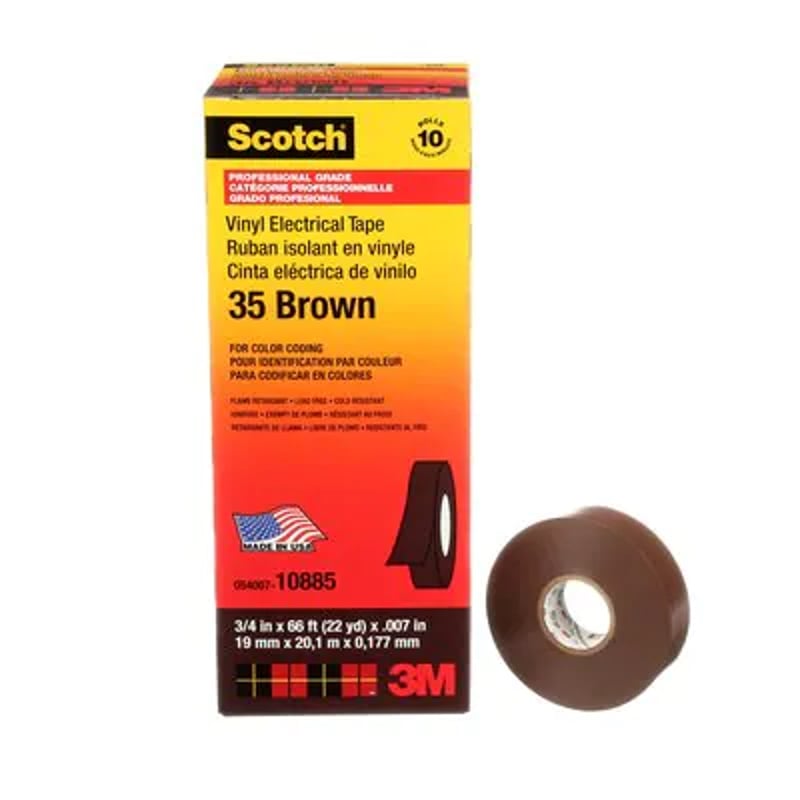 3M 3M 35-1/2X20FT-BR Scotch Vinyl Color Coding Electrical Tape 35, 1/2IN x 20FT, Brown