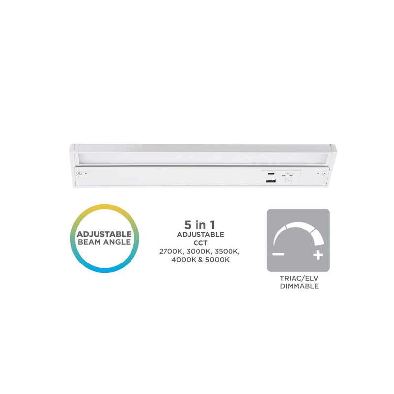 AFX AFX ELNU22WH ELENA 22 LED UNDERCAB13W 5-CCT W/USB-A & USB-C CHARGINGPORTS & PIVOTING LIGHT BAR 120V