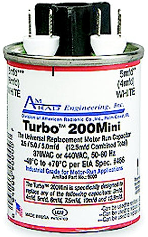 GLOBAL Global The Source TURBOMINI Global Turbo 200 Mini 12100 Universal Motor Run Capacitor, 2.5 to 15 uF, 440 VAC, Round