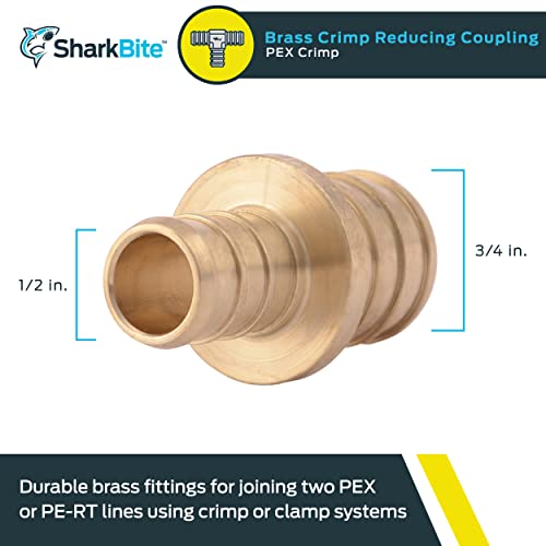 SHARKBITE SharkBite UC058LFA 1/2 x 3/4 Inch Crimp Reducing Coupling Brass Plumbing Fitting PEX Pipe PE-RT Pack of 2