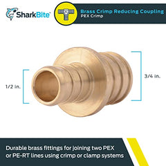 SHARKBITE SharkBite UC058LFA 1/2 x 3/4 Inch Crimp Reducing Coupling Brass Plumbing Fitting PEX Pipe PE-RT Pack of 2