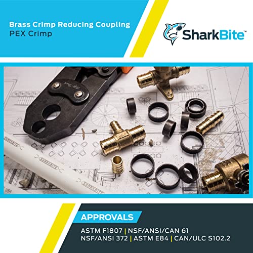 SHARKBITE SharkBite UC058LFA 1/2 x 3/4 Inch Crimp Reducing Coupling Brass Plumbing Fitting PEX Pipe PE-RT Pack of 2