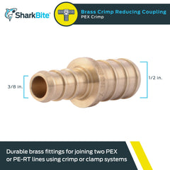 SHARKBITE SharkBite UC009LFA Brass Crimp Reducing Coupling 3/8 x 1/2 Inch PEX Pipe Fitting (Pack of 2)