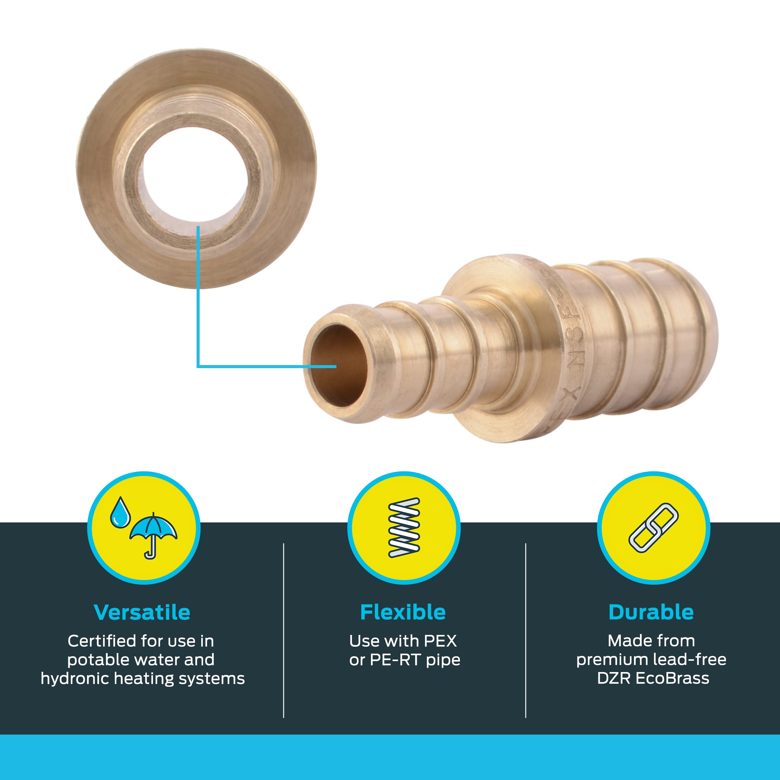 SHARKBITE SharkBite UC009LFA Brass Crimp Reducing Coupling 3/8 x 1/2 Inch PEX Pipe Fitting (Pack of 2)