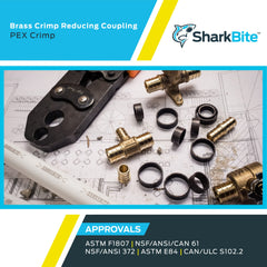 SHARKBITE SharkBite UC009LFA Brass Crimp Reducing Coupling 3/8 x 1/2 Inch PEX Pipe Fitting (Pack of 2)