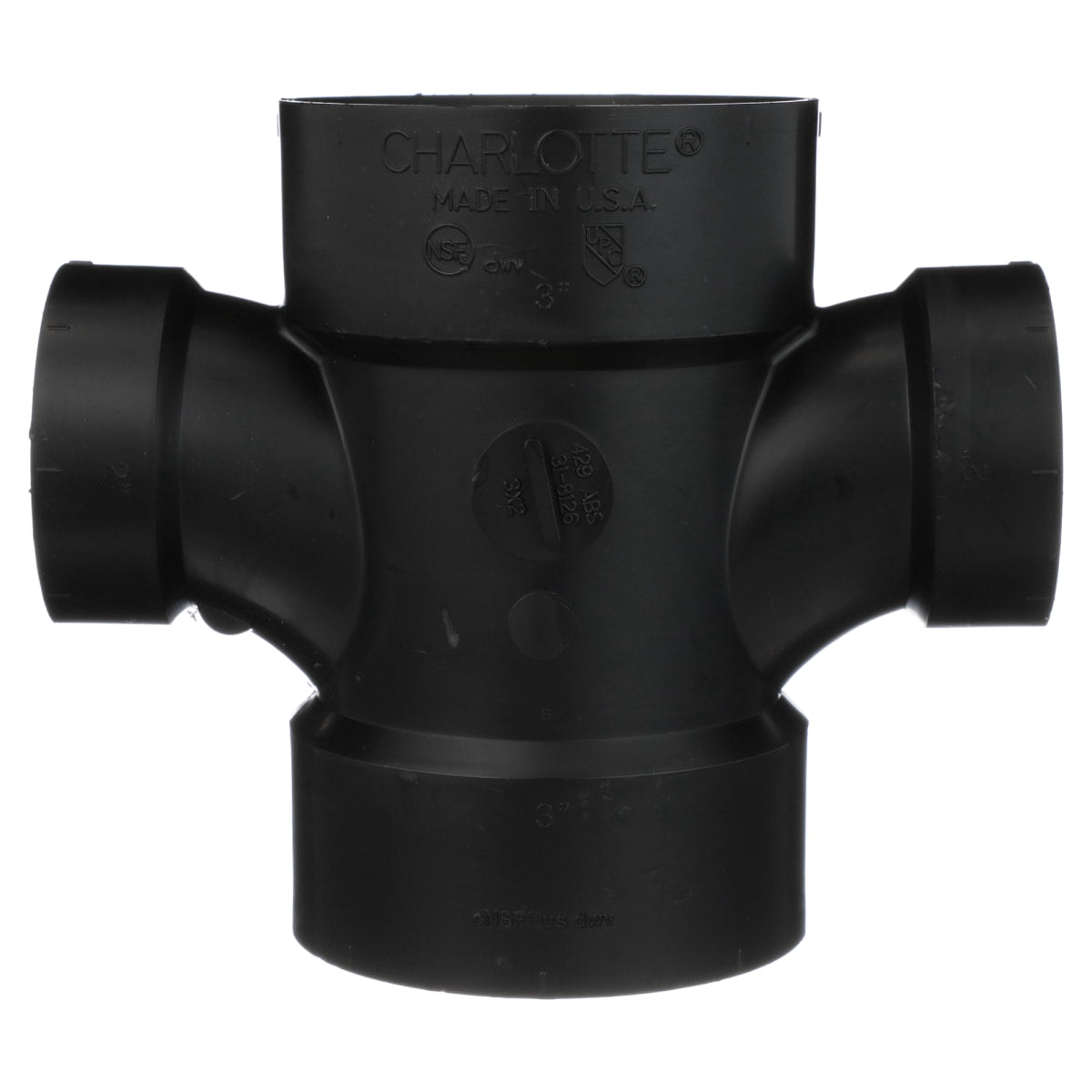 CHARLOTTE PIPE Charlotte Pipe 02970 3x3x2x2 Sanitary Tee - Hub x Hub x Hub x Hub - ABS DWV