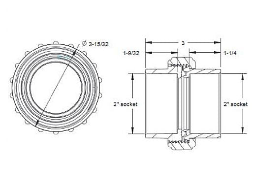 AQUASTAR POOL PRODUCTS AquaStar UN20S Pipe Union with Socket x 2 Socket Connections