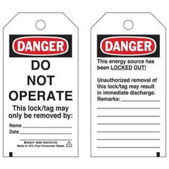 BRADY Brady 65502 Rectangular Lockout Tag 5.75 in H x 3 in W B-837 Polyester