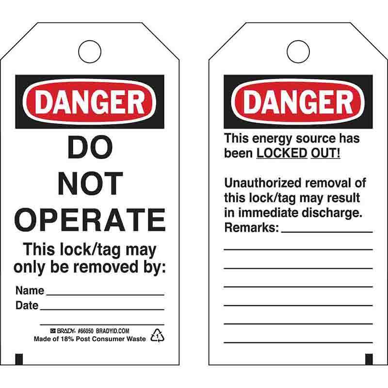 BRADY Brady 65502 Rectangular Lockout Tag 5.75 in H x 3 in W B-837 Polyester
