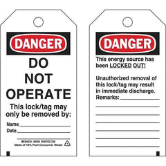 BRADY Brady 65502 Rectangular Lockout Tag 5.75 in H x 3 in W B-837 Polyester