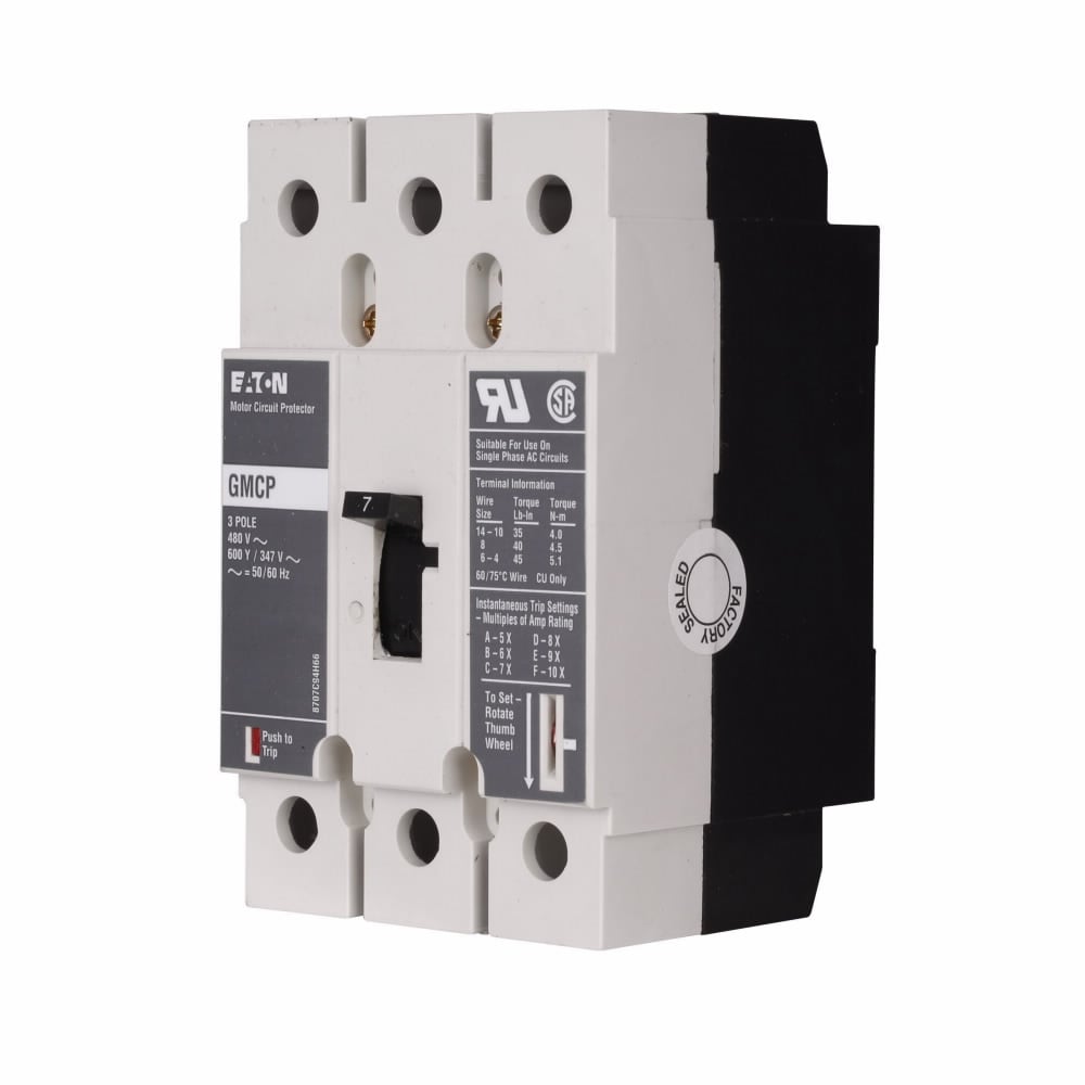 EATON Eaton GMCP015E0C Eaton Series C Motor Circuit Protector G-frame Magnetic Only Trip Type 75-150A Trip Rating Three-pole 15A 480 Vac 35 kAIC at 480 Vac
