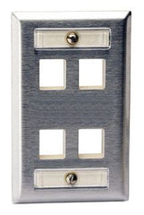 Hubbell SSFL14 HWD Wiring Device-Kellems SSFL14 Rear Load Standard Stamped Keystone Faceplate 1 Gang 4 Ports