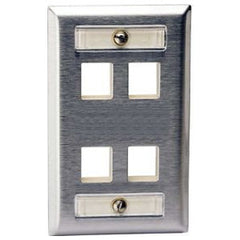 Hubbell SSFL14 HWD Wiring Device-Kellems SSFL14 Rear Load Standard Stamped Keystone Faceplate 1 Gang 4 Ports