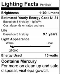 SATCO S7221 15W T2 Coil Compact Fluorescent Light Bulb with Medium Base