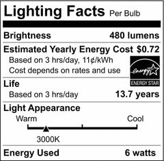 SATCO S9591 6W A19 LED Light Bulb with Medium Base