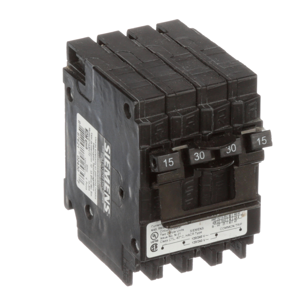 SIEMENS Siemens Q21530CT2 Quadplex Circuit Breaker 15A-30A (2-Pole) 10kA