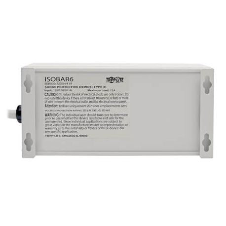 TRIPP LITE Tripp Lite ISOBAR6 Surge Protector Outlet, 120 VAC, 12 A, 6 Outlets, 6 ft Cord, ISOBAR6