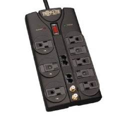 TRIPP LITE Tripp Lite TLP810NET Protect It! Surge Protector With Right-Angle Plug, 120 VAC, 15 A, 8 Outlets, 10 ft L Cord