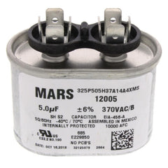 MARS 12005 Capacitor, 5 MFD 370V Oval Single Run Section Blue Box