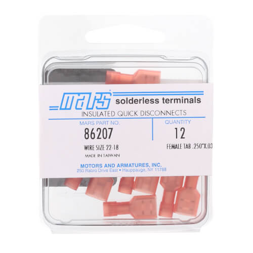 MARS Mars 86208 Insulated Quick Disconnect Female Tab 16-14 AWG 1/4 Inch Stud