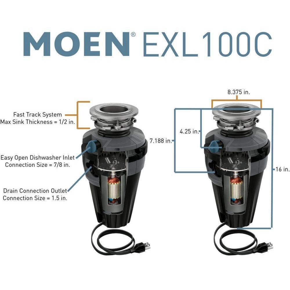 MOEN Moen GX100C GX Series 1 hp Continuous Feed Garbage Disposal with Pre-Installed Power Cord and SoundSHIELD Technology