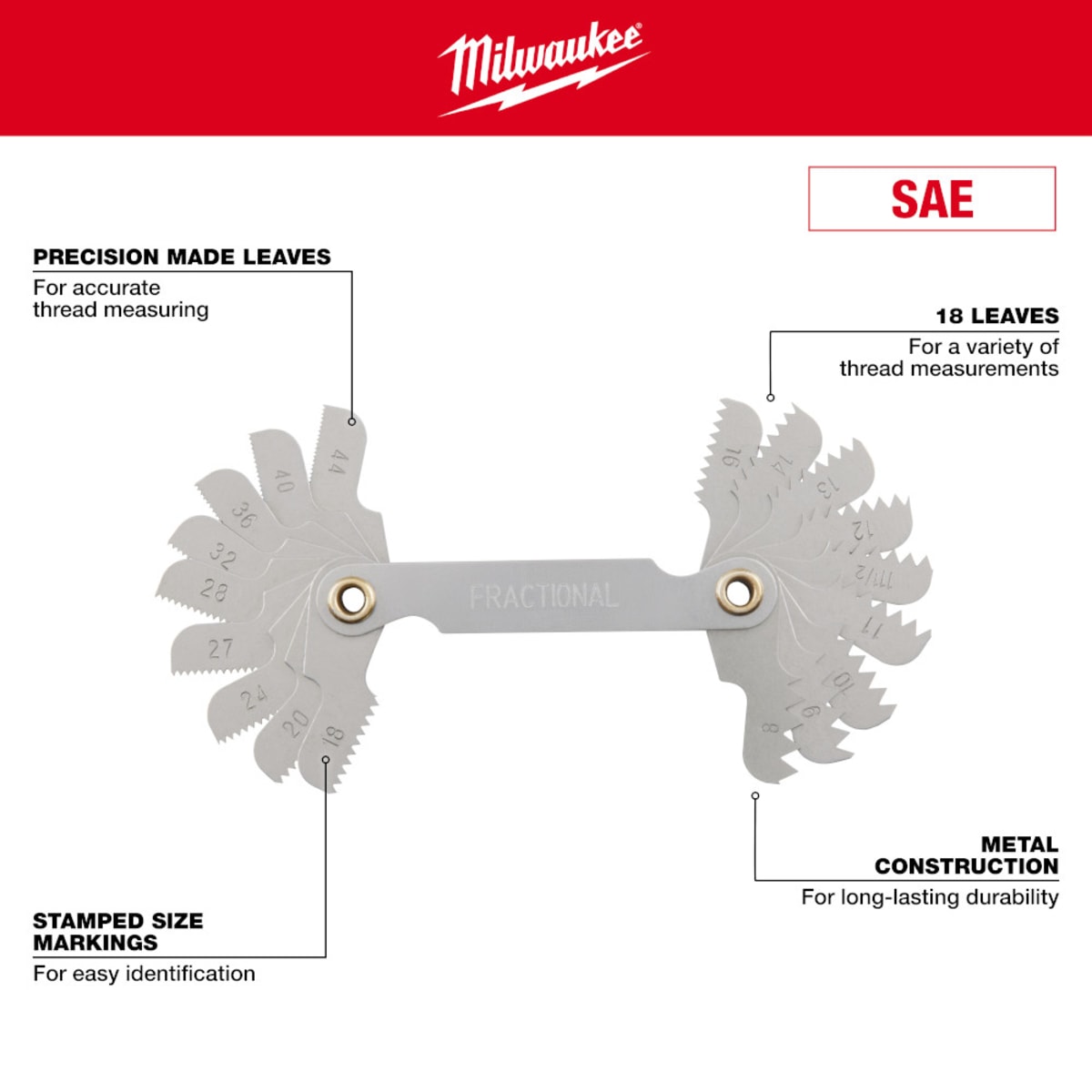 MILWAUKEE Milwaukee Tool 49-57-5011 8-44 TPI SAE Thread Gauge