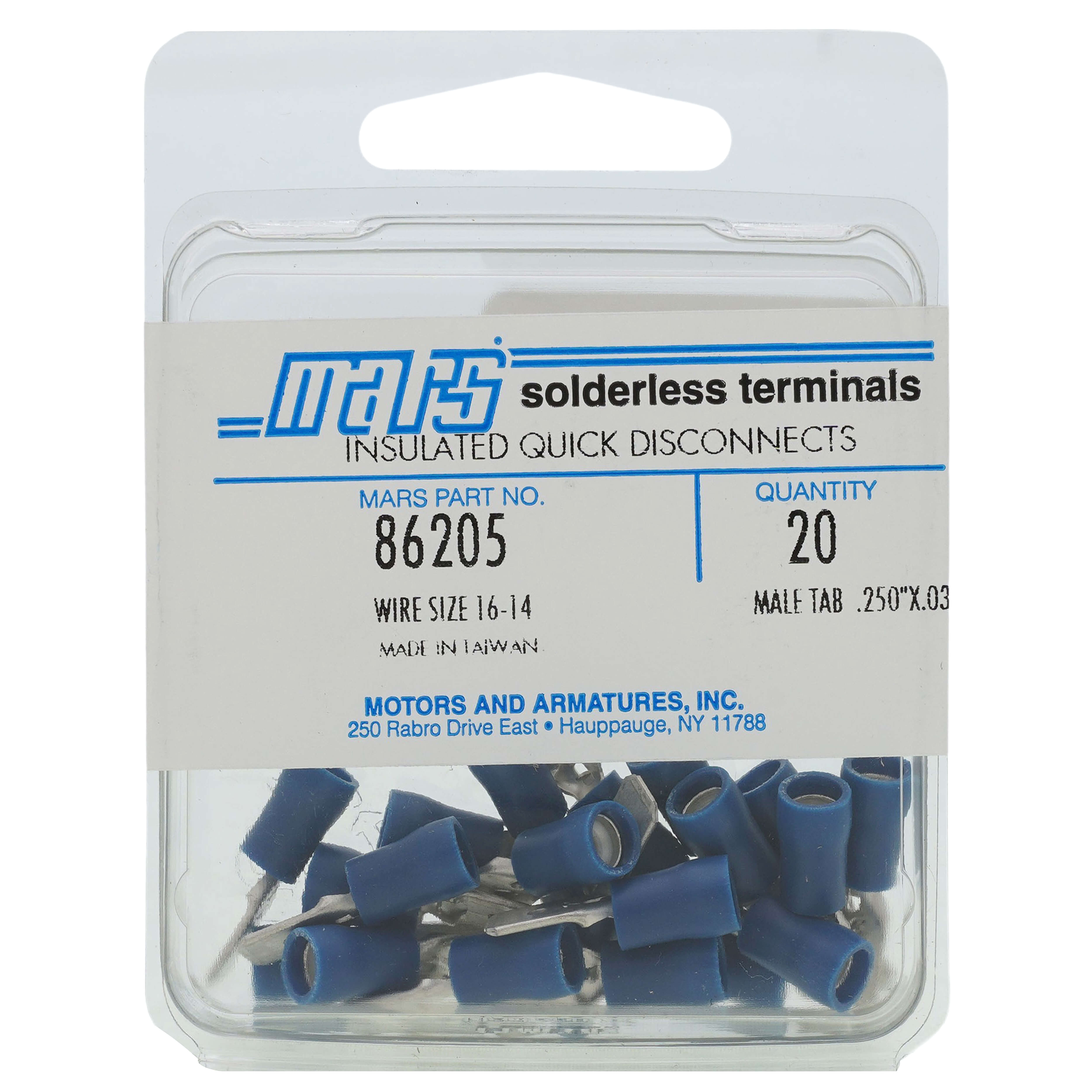 MARS MARS 86205 Insulated Quick Disconnect Male Tab 16-14 AWG Conductor 1/4 Inch Stud