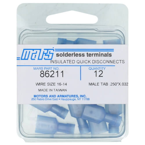 MARS Mars 86211 Insulated Quick Disconnect Male Tab 16 - 14 AWG Conductor 1/4 Inch Stud
