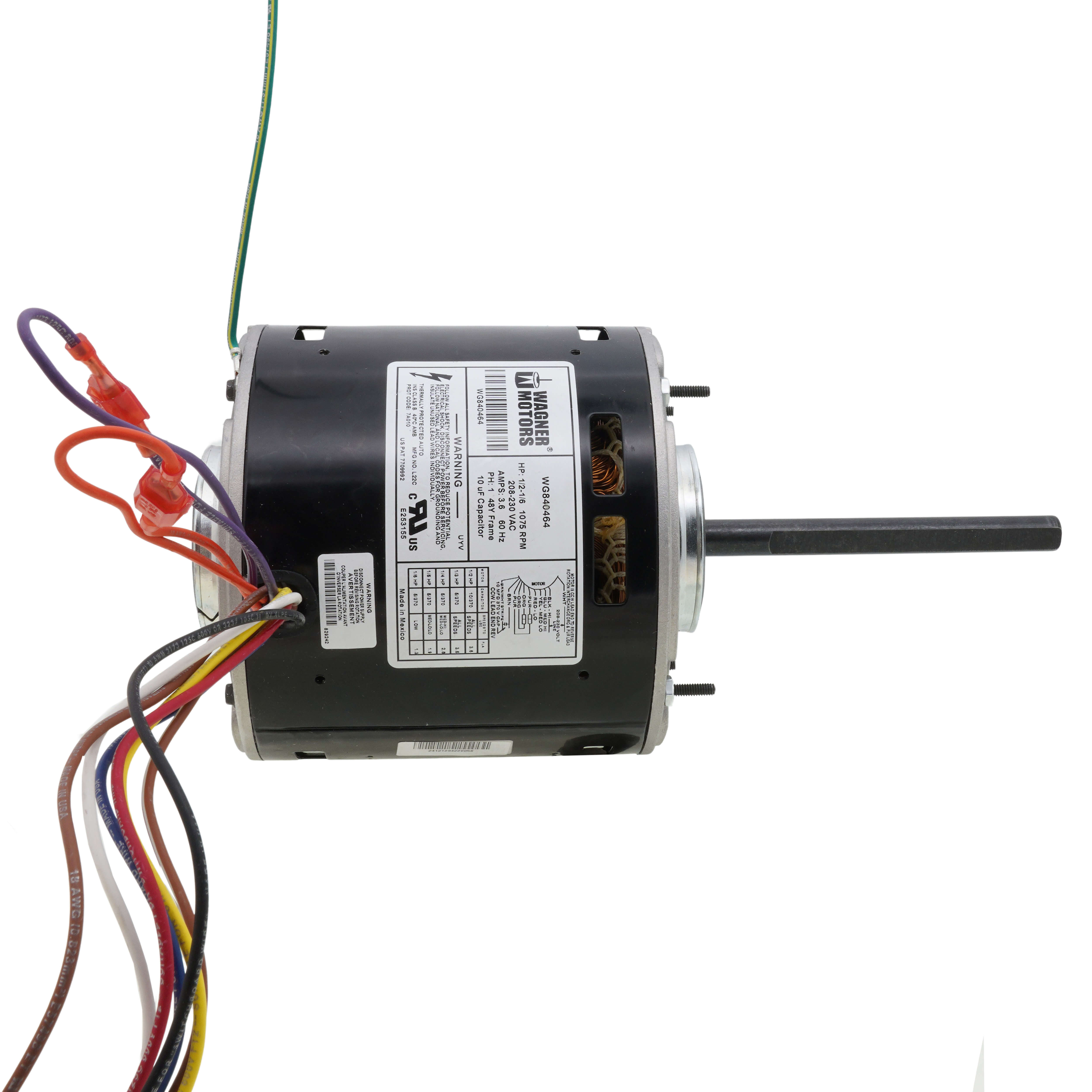 DIVERSITECH DiversiTech WG840464 1/2 - 1/6 HP 208-230 VAC Direct Drive Furnace Blower Motor 1075 RPM