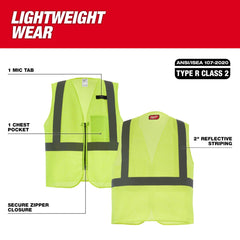 Milwaukee 48-73-2244 Class 2 High Visibility Yellow Mesh One Pocket Safety Vest - 4X/5X