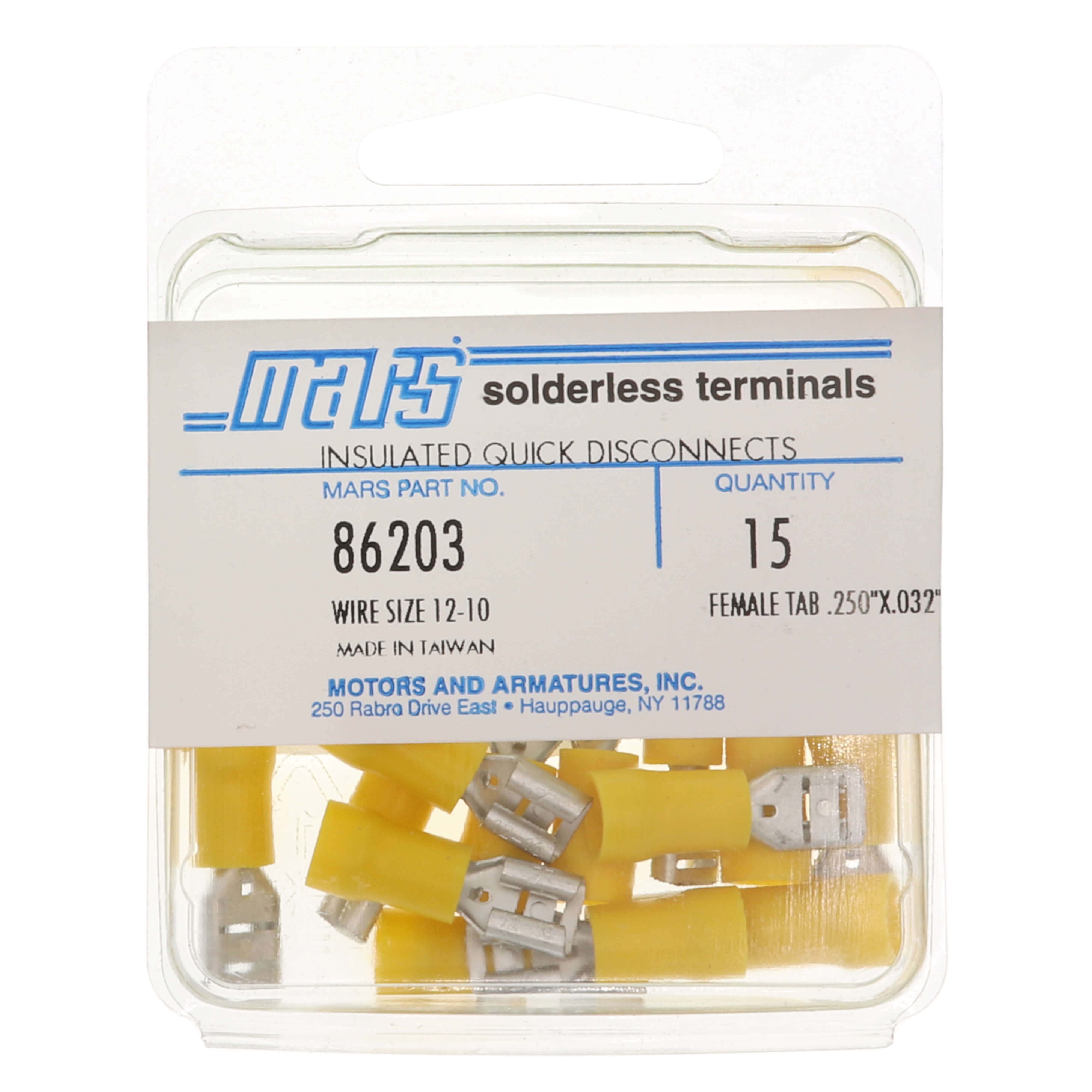 MARS Mars 86203 Solderless Terminal, 12-10 1/4 Female Tab Insul QD 15/Pk