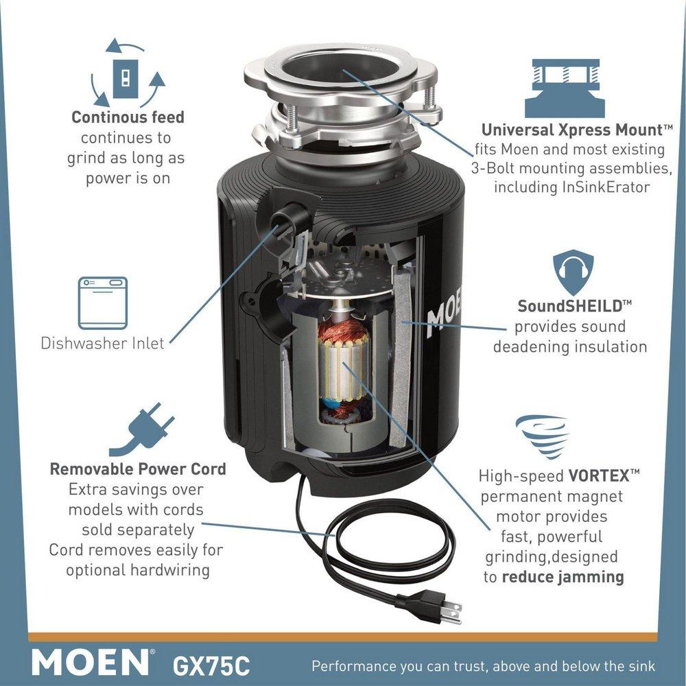 MOEN Moen GXS75C GT Series 3/4 HP Continuous Feed Garbage Disposal